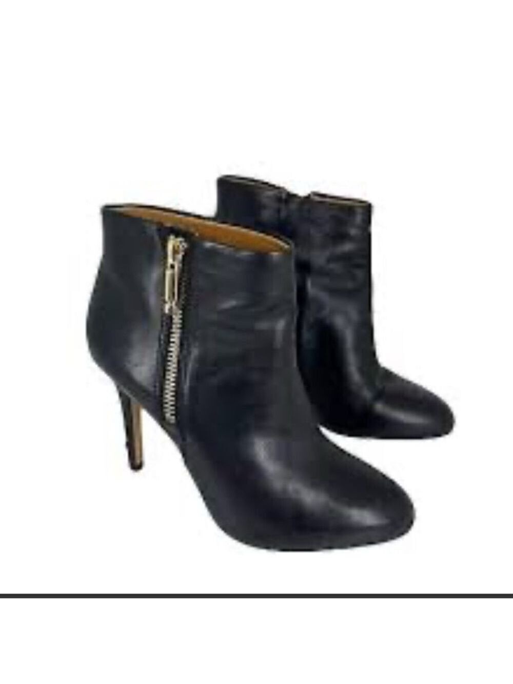 Banana Republic Black Leather gold zip high heeled Ankle Boots size 7.5